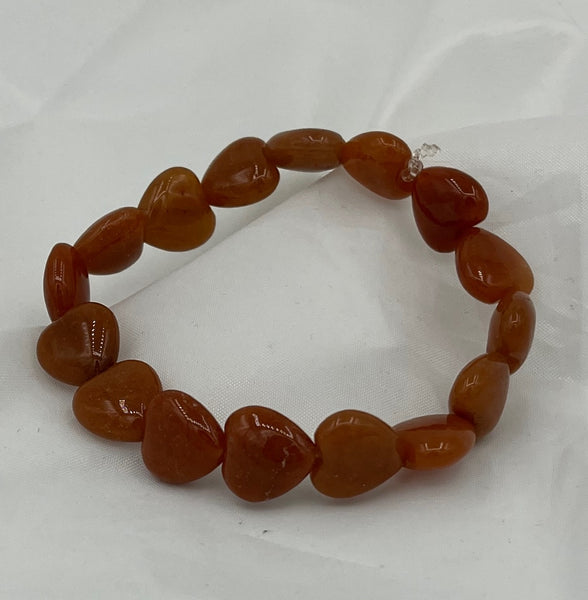 Natural Orange Aventurine Gemstone Puffed Hearts Beaded Stretch Bracelet