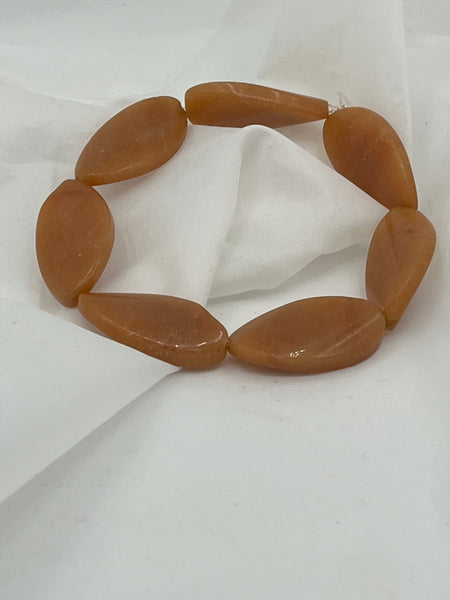 Natural Orange Aventurine Gemstone Twisted Ovals Beaded Stretch Bracelet