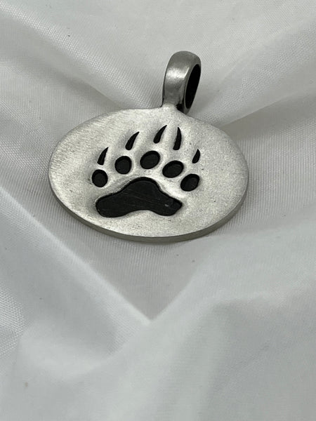 Silvertone and Black Enamel Paw Print Pendant Animal Lover Gift