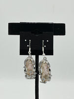 Natural Peach Stick Pearl Gemstone & CZ Elegant Sterling Silver Dangle Earrings