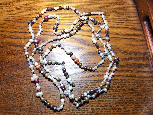 64 Inch Natural Multicolor Baroque Pearls Long Beaded Endless Necklace