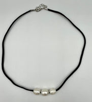Natural Baroque White Pearl Gemstone Adjustable Black Leather Cord Necklace