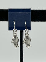 Cute Silvertone 3D Penguin Charm Dangle Earrings