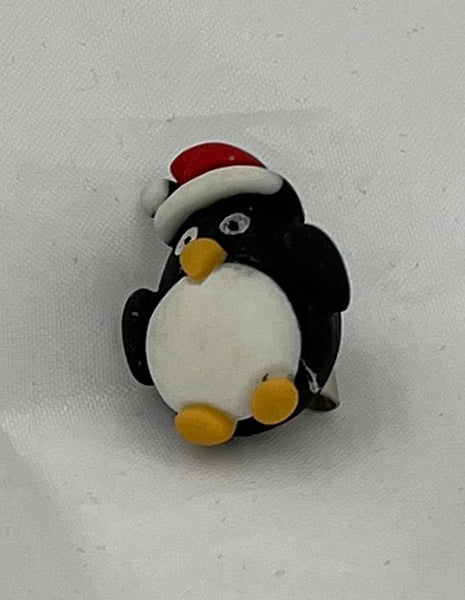 Cute Small Plastic Christmas Penguin with Santa Hat Pin Brooch
