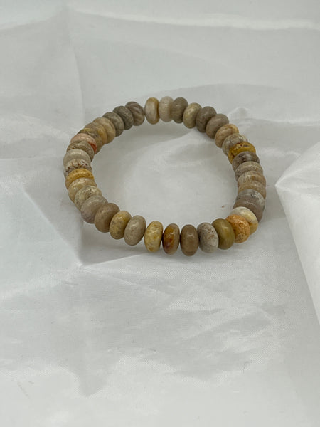 Natural Picture Jasper Gemstone Faceted Rondelles Beaded Stretch Bracelet