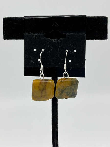 Natural Pietersite Gemstone Square Beaded Sterling Silver Dangle Earrings