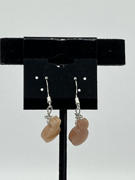 Natural Peach Moonstone Gemstone Carved Pineapple Sterling Silver Earrings