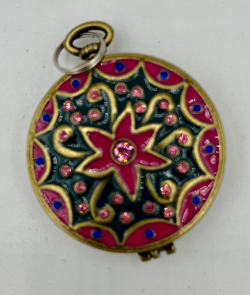 pink and blue Flower Gold Tone Locket