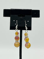 Pink and Yellow Glass Graduated Beaded Silvertone Dangle Earrings