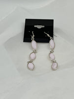 Natural Pink Chalcedony Gemstone Pointed Ovals Sterling Silver Dangle Earrings