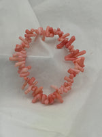 Natural Pink Coral Gemstone Tumbled Chips Fingers Beaded Stretch Bracelet