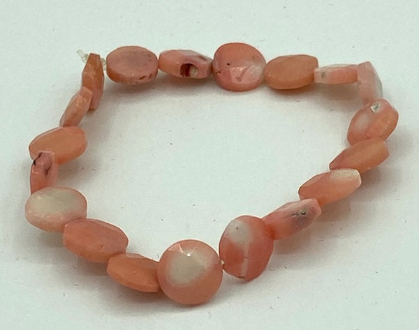 Natural Pink Coral Gemstone Dainty Faceted Disk Beaded Stretch Bracelet