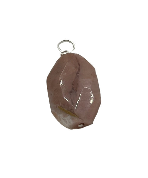 Natural Pink Opal Gemstone Faceted Oval Pendant