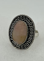 Natural Pink Opal Gemstone Oval Large Sterling Silver Adjustable Ring