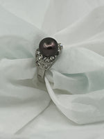 Natural Pink Pearl Gemstone Round and CZ Size 8 White Gold Plated Ring