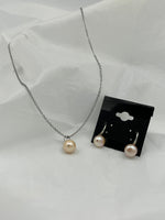 Natural Pink Pearl Gemstone Pendant on Chain and Dangle Earrings Set