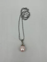 Natural Pink Pearl Gemstone Pendant on Silver Chain Necklace