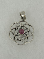 Natural Pink Tourmaline Gemstone Round Sterling Silver Flower Pendant