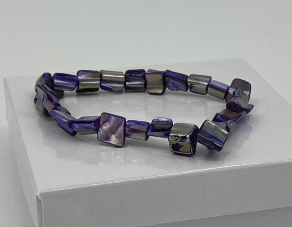 Purple Colored Blister Shells Beaded Stretch Bracelet