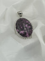 Natural Purple Limestone Gemstone Oval Cabochon Pendant in Silvertone Setting