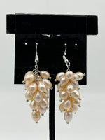 Natural Purple Pearl Gemstone Cluster Beaded Sterling Silver Dangle Earrings