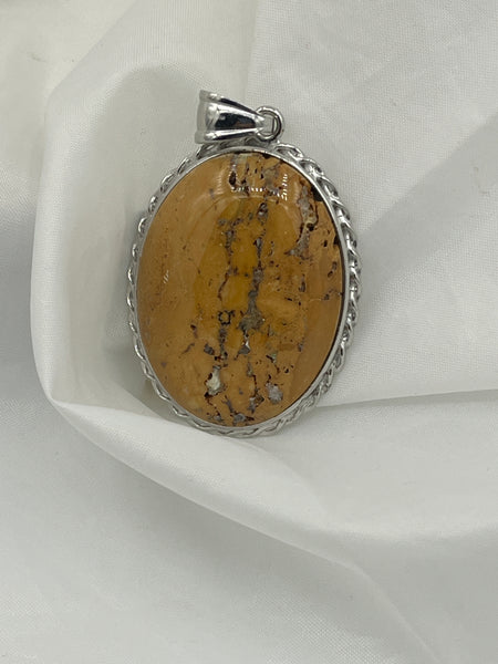 Natural Quartz Gemstone Large Oval Cabochon Pendant in Silvertone Setting