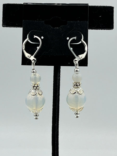 Natural Rainbow Moonstone Gemstone Beaded Sterling Silver Leverback Earrings