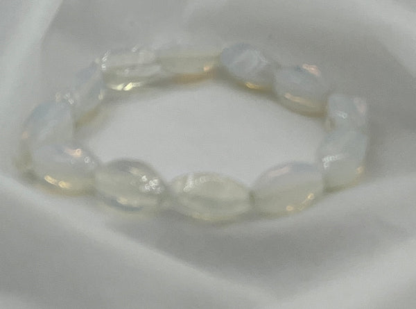 Natural Rainbow Moonstone Gemstone Twisted Ovals Beaded Stretch Bracelet