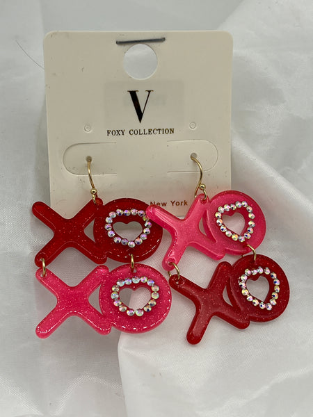 Acrylic Pink and Red Hugs and Kisses Statement Dangle Earrings