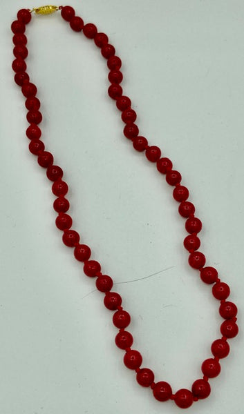 Natural Red Coral Gemstone 8 Millimeter Round Beaded Necklace