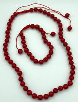 Natural Red Coral Gemstone Round Beaded Adjustable Necklace and Bracelet Set