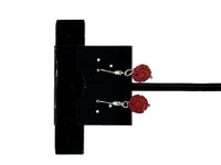 Natural Red Coral Gemstone Carved Flower Sterling Silver Dangle Earrings