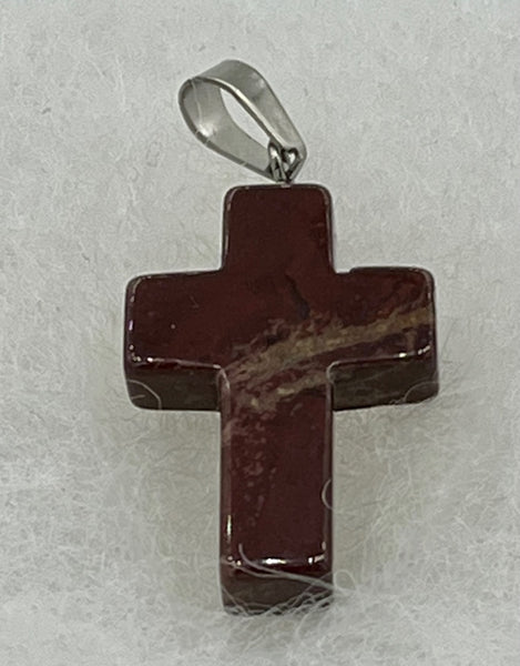 Natural Red Jasper Gemstone Small Carved Cross Pendant