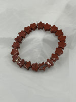 Natural Red Jasper Gemstone Carved Stars Beaded Stretch Bracelet