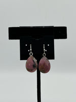 Natural Rodonite Gemstone Faceted Teardrops Sterling Silver Dangle Earrings
