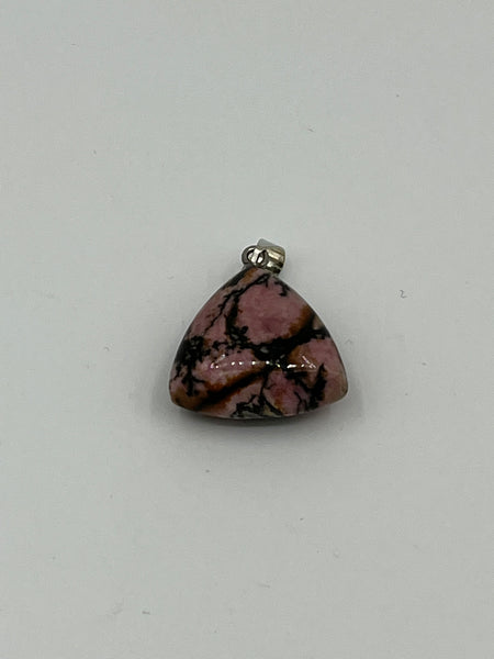 Natural Rodonite Gemstone Carved Puffed Triangle Pendant