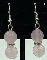 Natural Rose Quartz Gemstone Faceted Beaded Sterling Silver Dangle Earrings