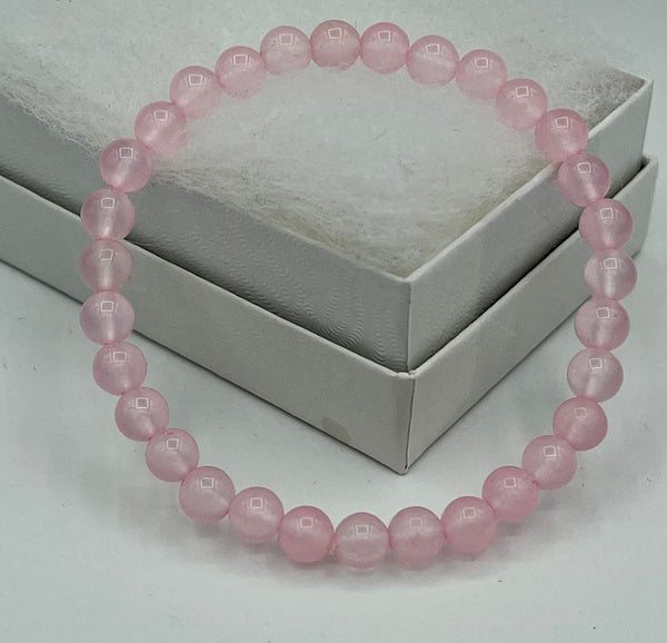 Natural Rose Quartz Gemstone 6 MM Round Beaded Stretch Bracelet