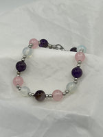 Natural Rose Quartz Amethyst Moonstone Gemstone Round Beaded Adjustable Bracelet