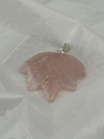 Natural Rose Quartz Gemstone Large Carved Leaf Pendant