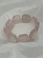 Natural Rose Quartz Gemstone Chunky Faceted Hexagons Beaded Stretch Bracelet