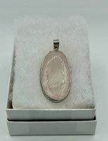 Natural Rose Quartz Gemstone Long Oval Pendant