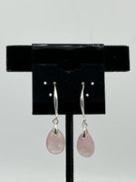 Natural Rose Quartz Gemstone Dainty Teardrop Sterling Silver Dangle Earrings