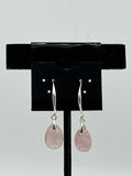 Natural Rose Quartz Gemstone Dainty Teardrop Sterling Silver Dangle Earrings