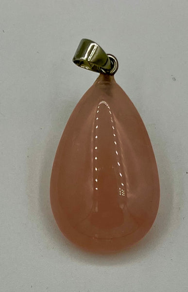 Natural Rose Quartz Gemstone Carved Puffed Teardrop Pendant