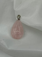 Natural Rose Quartz Gemstone Carved Puffed Teardrop Pendant