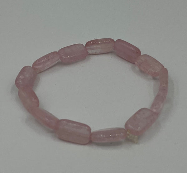 Natural Rose Quartz Gemstone Small Rectangles Beaded Stretch Bracelet
