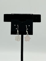 Natural Rose Quartz Gemstone Carved Star Beaded Sterling Silver Dangle Earrings