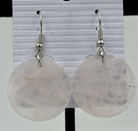 Natural Rose Quartz Gemstone Flat Disk Sterling Silver Dangle Earrings