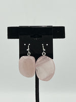 Natural Rose Quartz Gemstone Tumbled Rectangle Sterling Silver Dangle Earrings